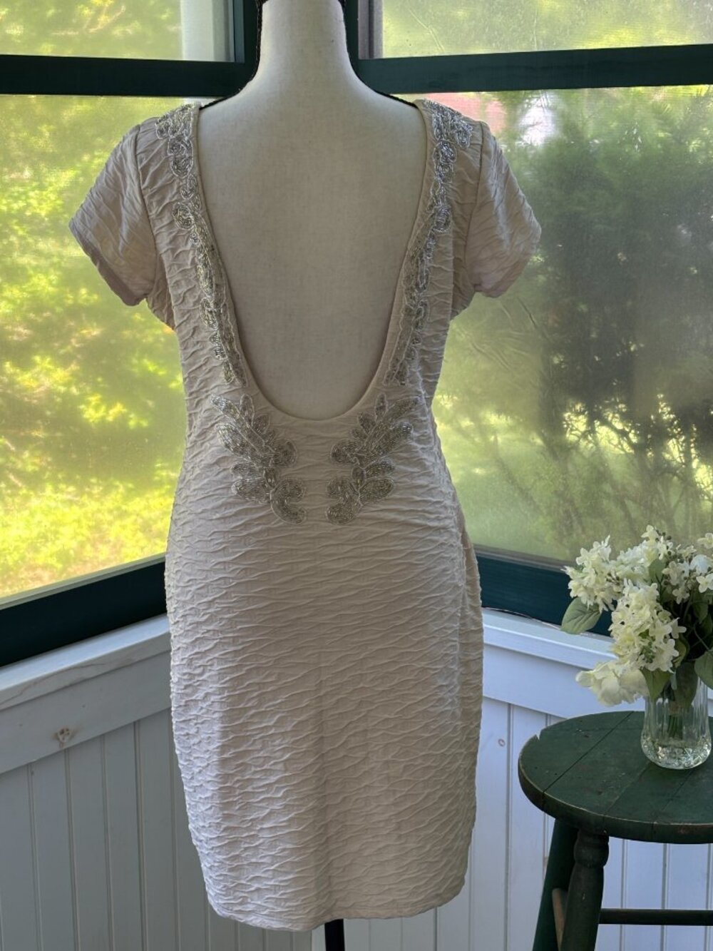 Free People Beaded Open Back Dress Blush Ivory Size Medium Like New - Picture 4 of 6
